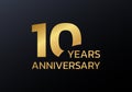10th anniversary logo. 10 years celebrating icon or golden badge. Vector illustration.